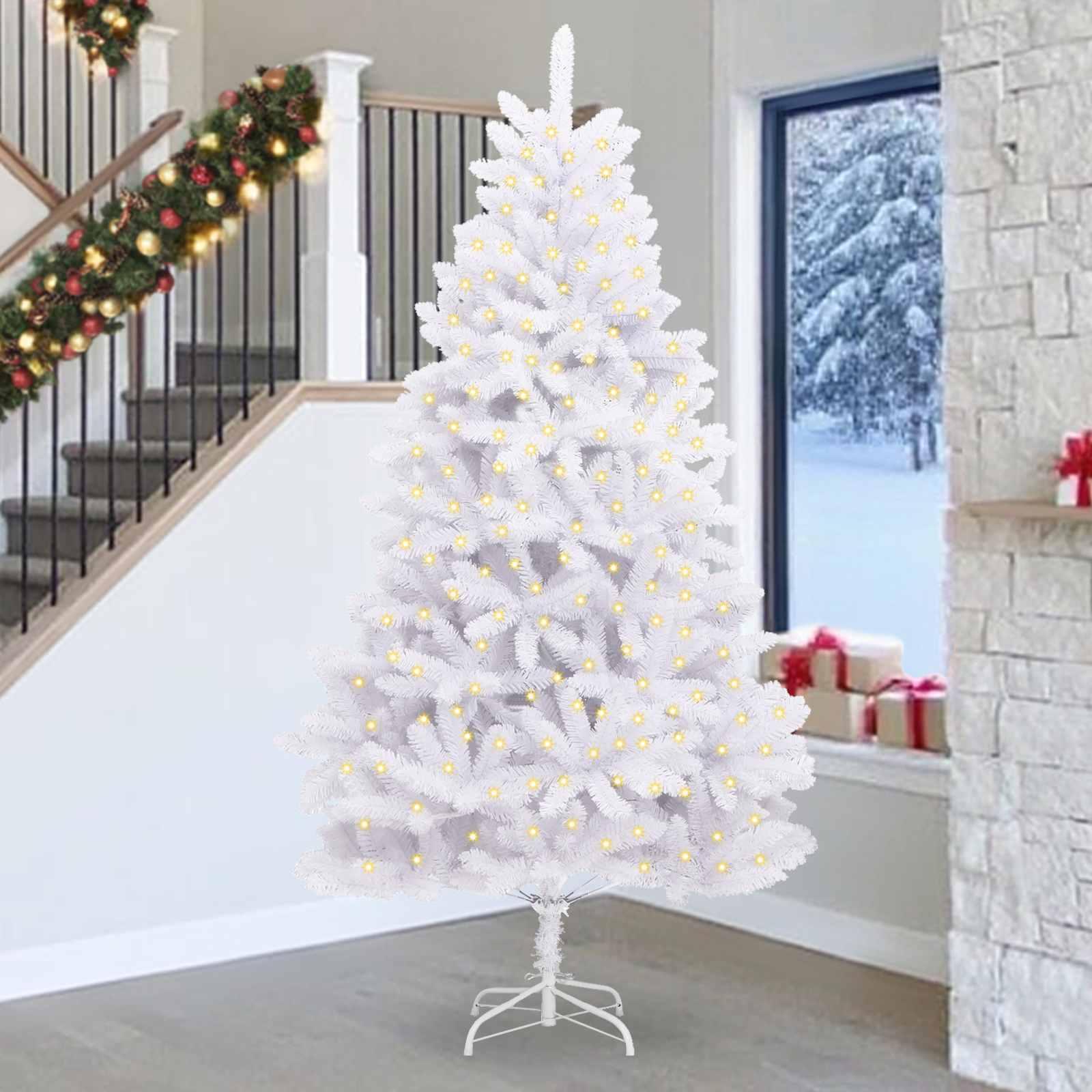 Kunstigt juletræ med 300 LED'er Hvid 270 cm PVC og metal