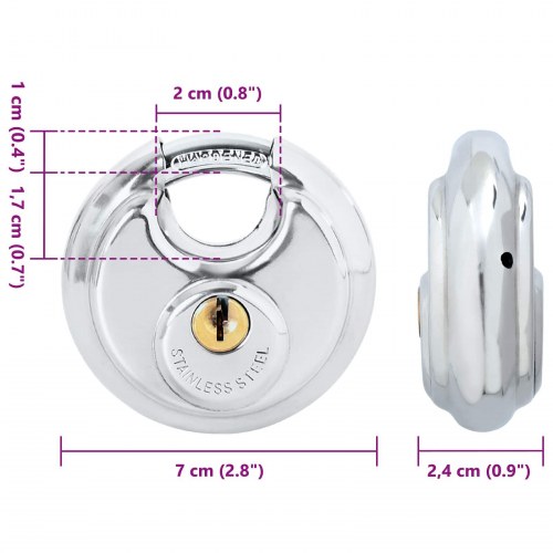 Discus låse med nøgler 6 stk Sølv 7 x 2.4 x 7 cm Rustfrit stål