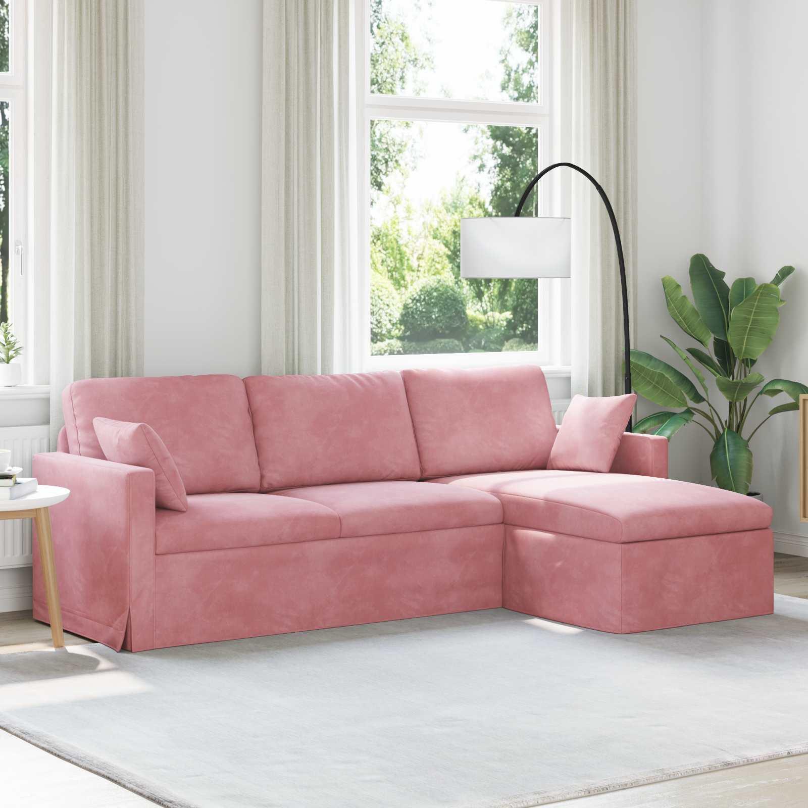 Lyserød fløjlssofa med chaiselong 228 x 134 x 80 cm