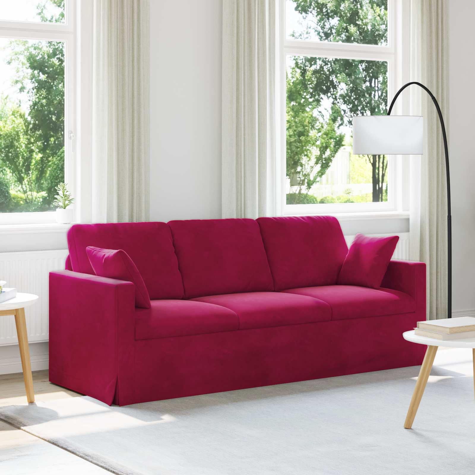 Sofa i fløjl - vinrød, 198 × 78 × 80 cm