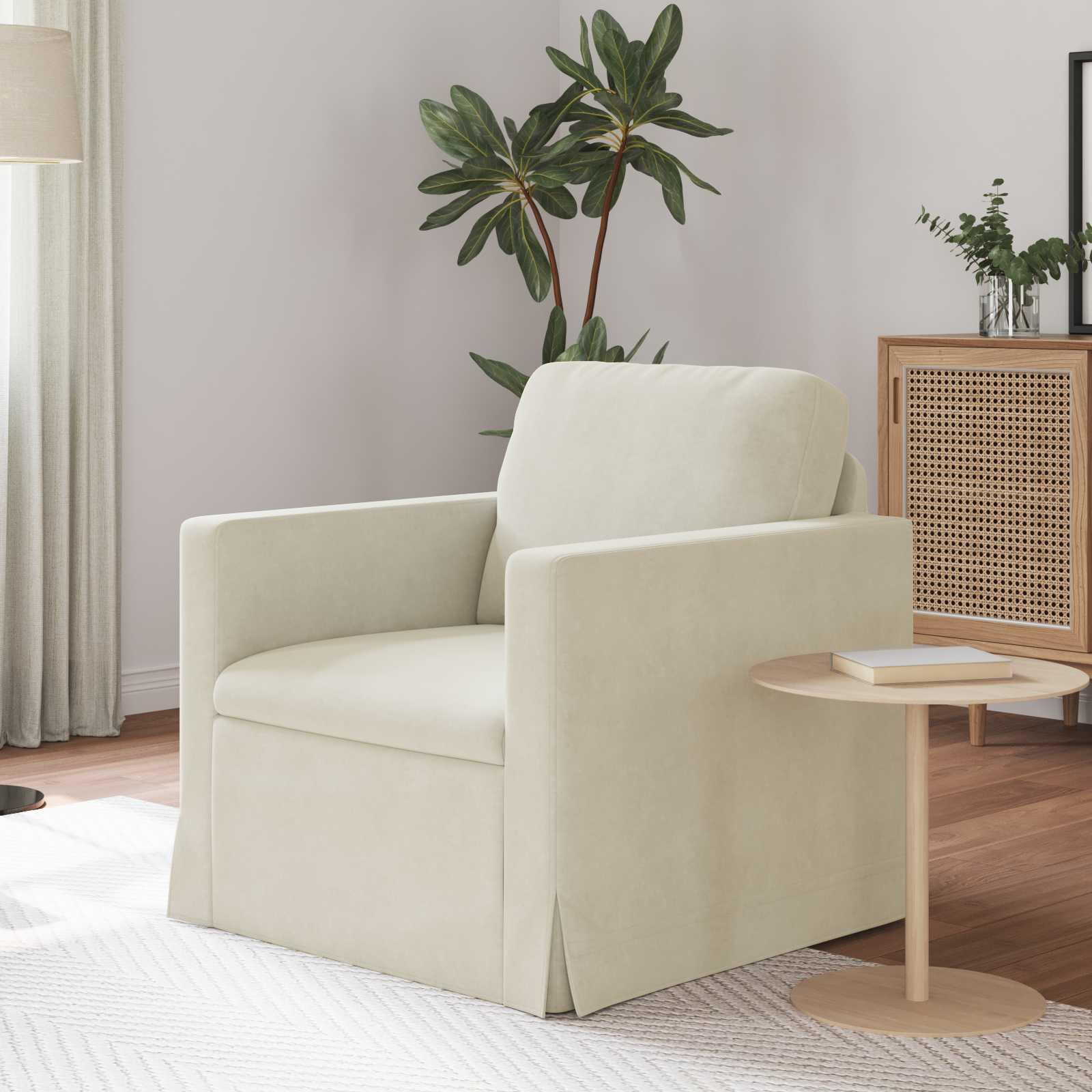 Sofa i fløjl - creme, modulopbygget lænestol 78 × 78 × 80 cm