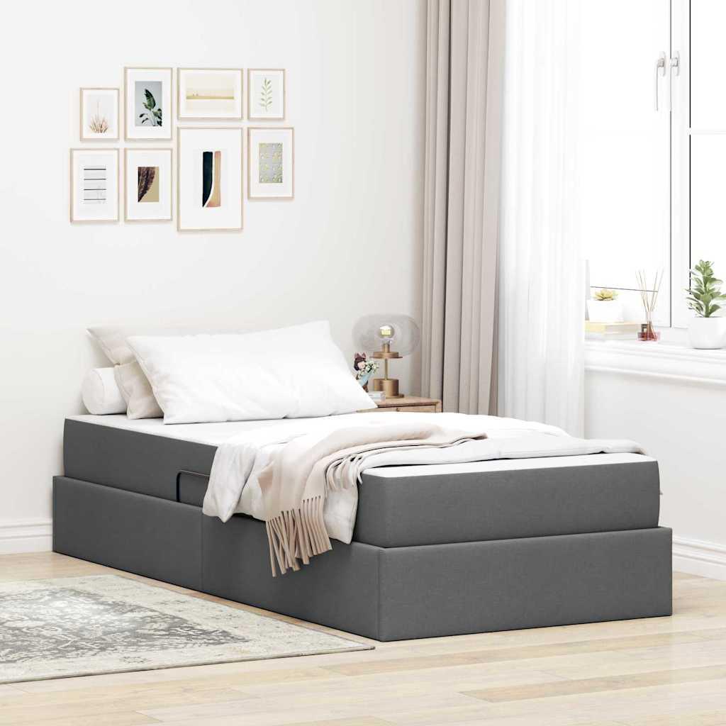 Seng med opbevaring og madras Mørkegrå 90 x 190 cm Polyester