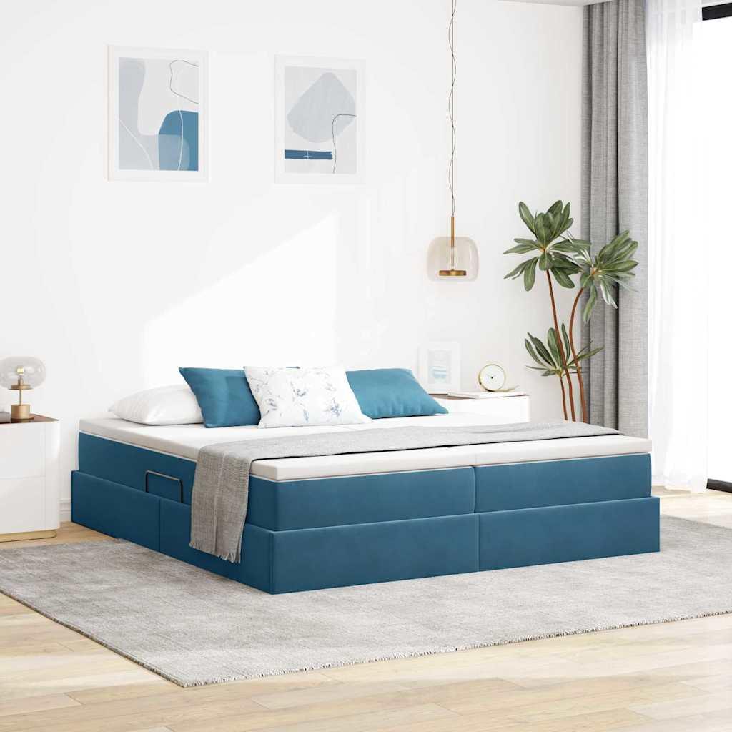 Seng med opbevaring og madras Mørk blå 180 x 200 cm Fløjl