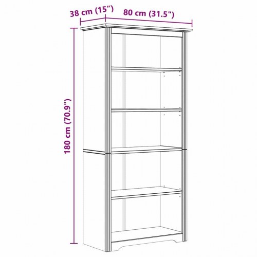 Bogreol BODO med 5 hylder - honningbrun, 82 x 40 x 173 cm