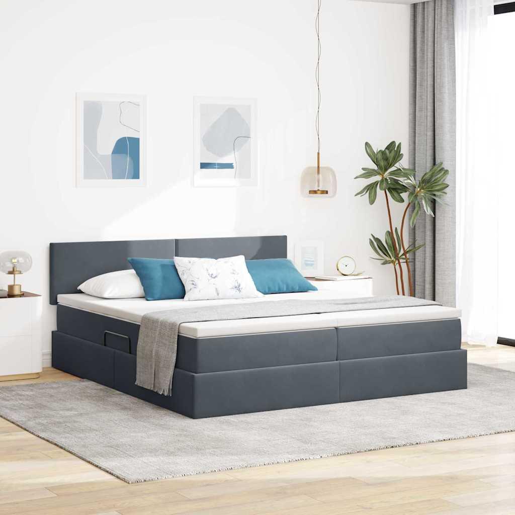 Opbevaringsseng med madras med hovedgærde Mørkegrå 100 x 200 cm