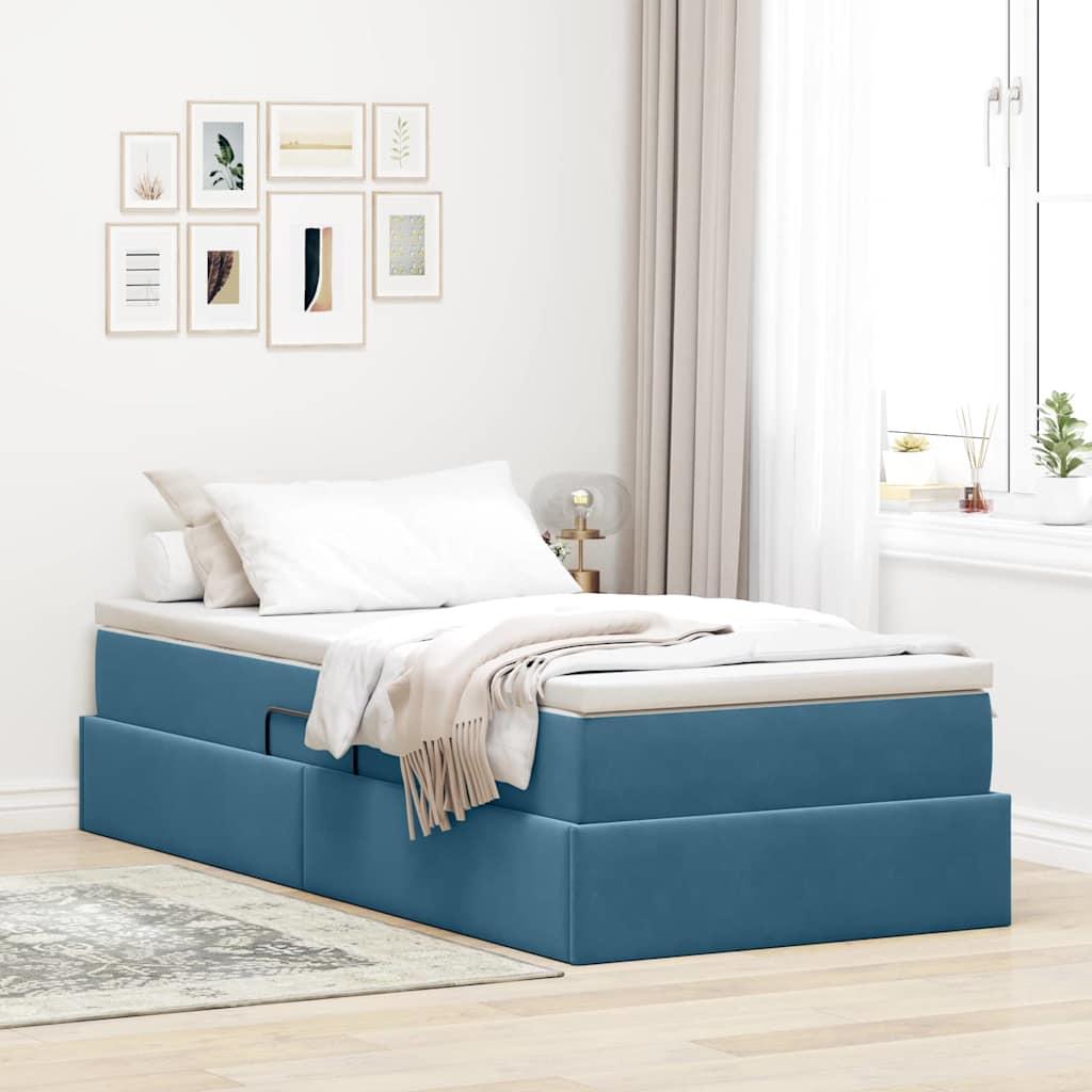 Seng med opbevaring og madras Mørk blå 90 x 200 cm Fløjl