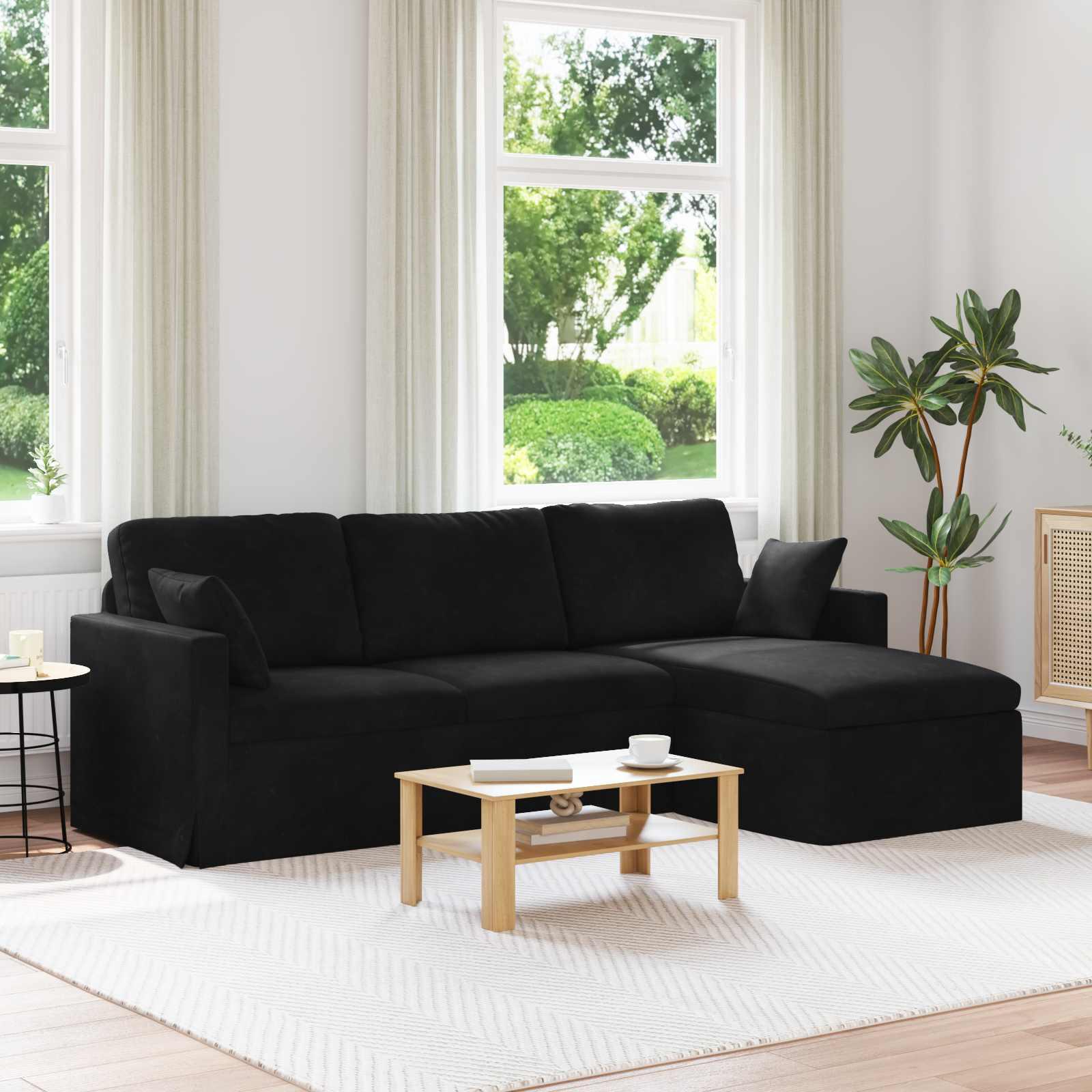 Sofa med chaiselong i fløjl 228 x 134 x 80 cm - sort