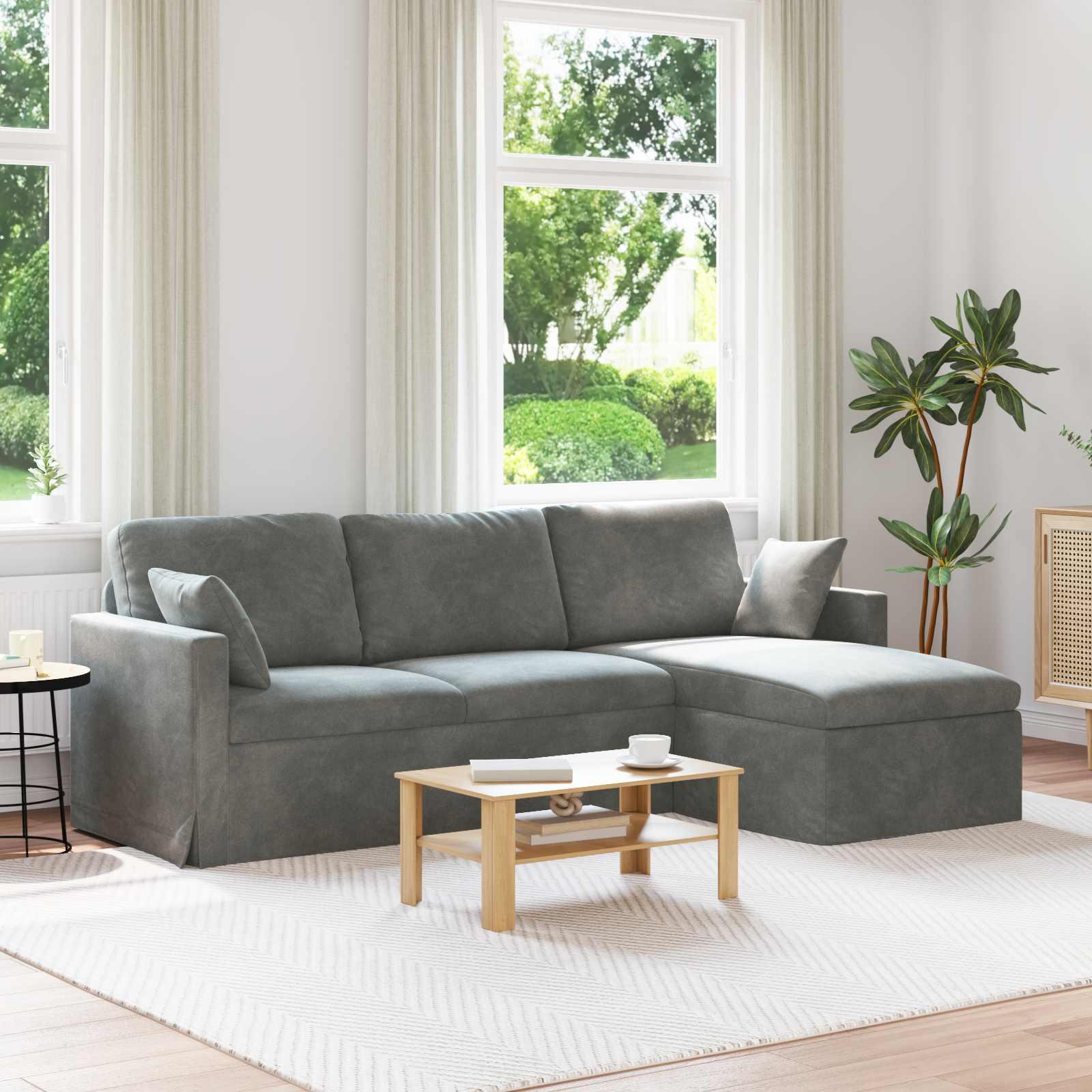 Sofa i fløjl - mørkegrå hjørnesofa 228 × 134 × 80 cm