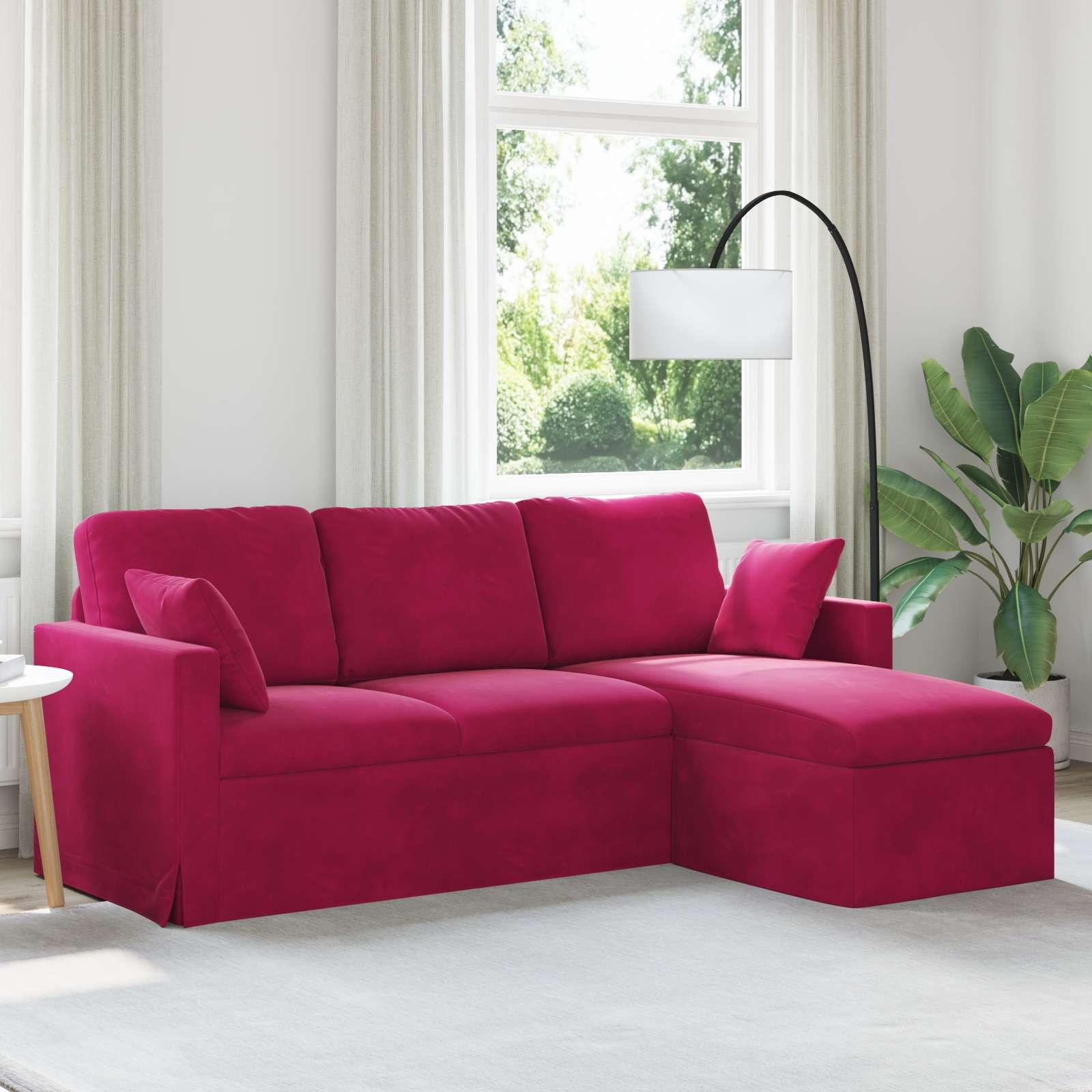Hjørnesofa i fløjl - vinrød 198 × 134 × 80 cm