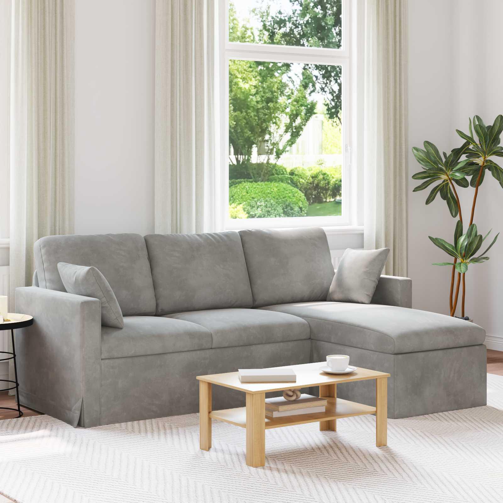 Chaiselongsofa i lysegrå fløjl 198 x 134 x 80 cm