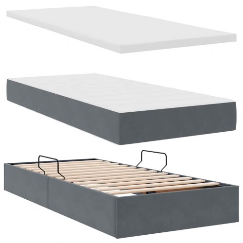 Opbevaringsseng med madras Mørkegrå 100 x 200 cm Fløjl