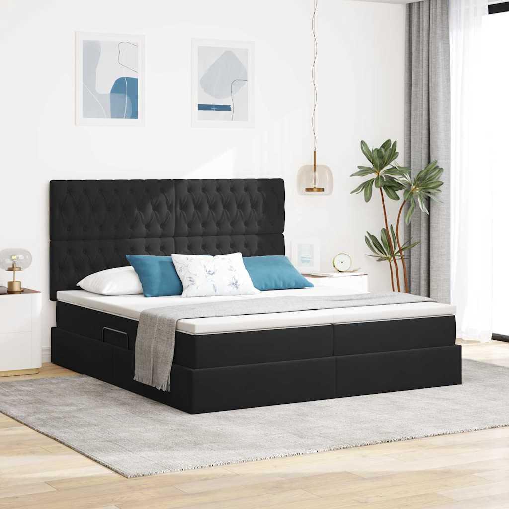 Seng med LED -strimmellys Sort 200 x 200 cm Fløjl