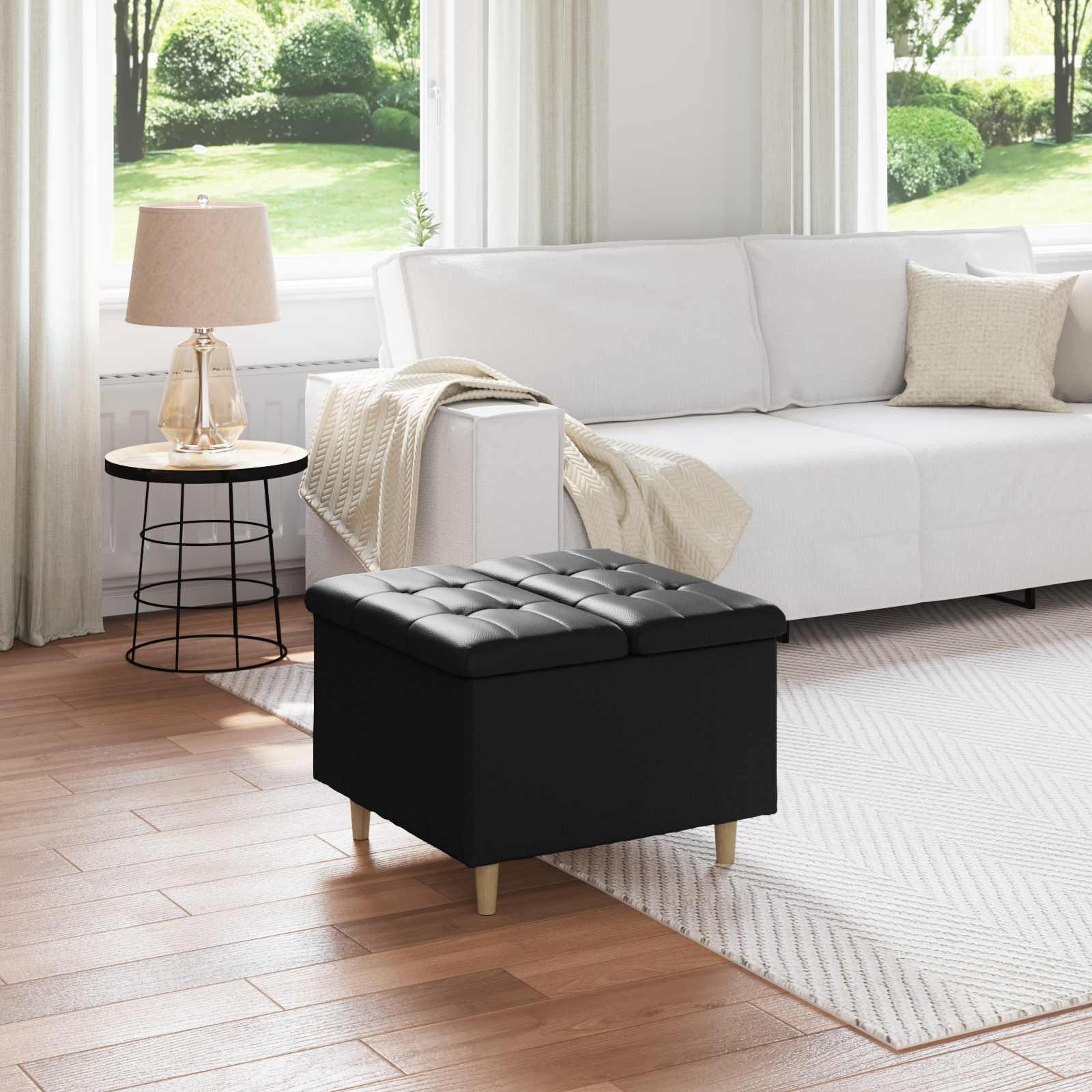 Opbevaringstomane med pude Sort 60 x 60 x 45 cm Kunstlæder
