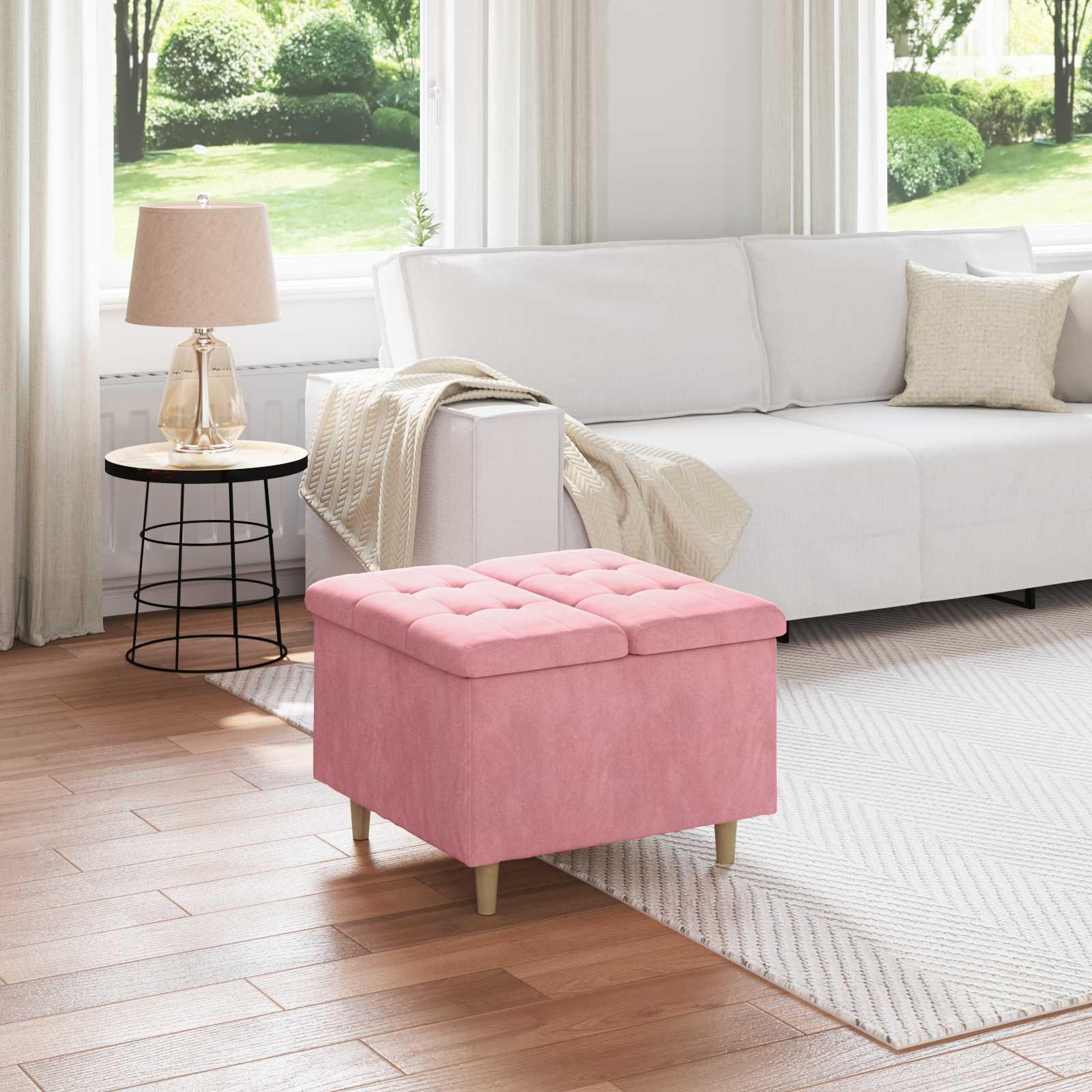 Opbevaringstomane med pude Lyserød 60 x 60 x 45 cm Fløjl