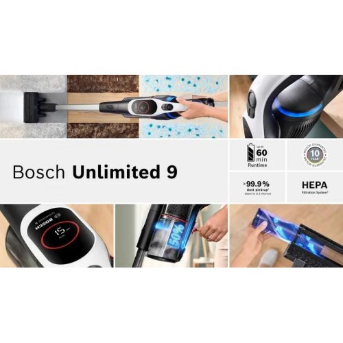 Bosch Unlimited 9 BCS931WBA ledningsfri stavstøvsuger – hvid, 0,4 l, 18 V 3 Ah