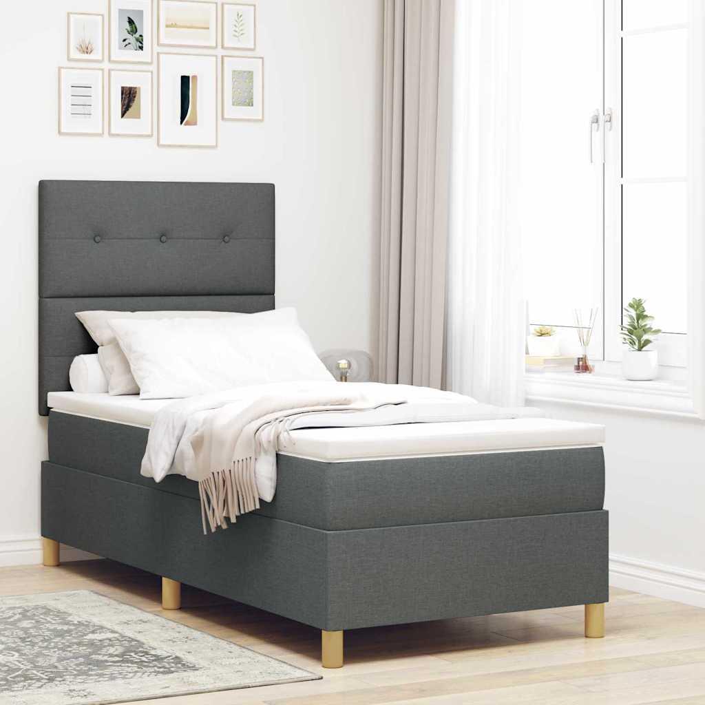 vidaXL LED Box Spring Bed med hovedgærde Mørkegrå 90 x 190 cm Stof