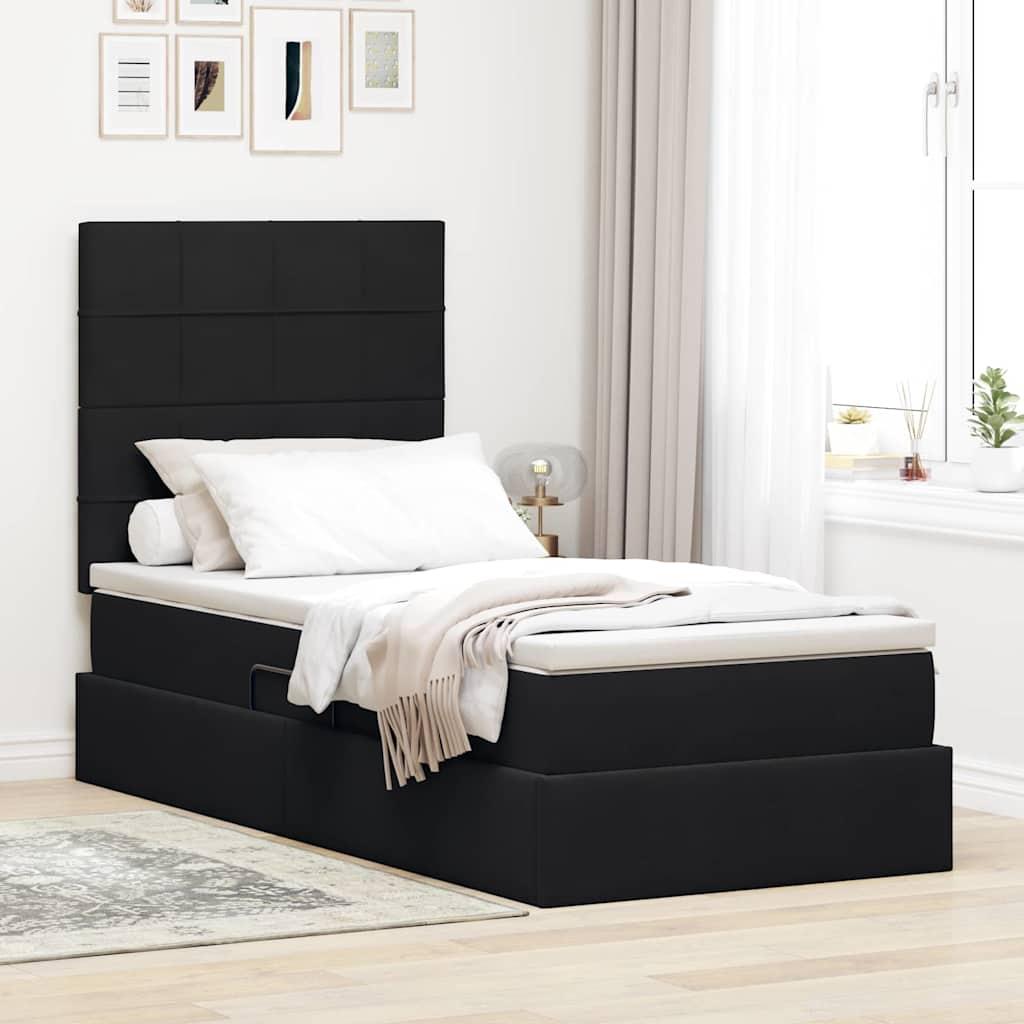 Seng Med Opbevaring Og Led Med Madras Fløjl - Sort / 100 x 200 cm / Block med firkanter