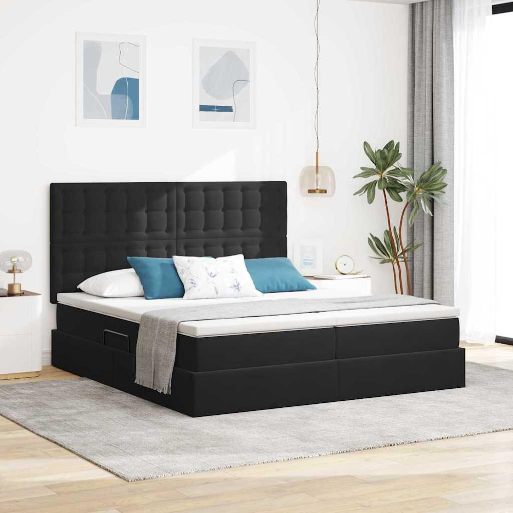 Opbevaringsseng med madras Sort 200 x 200 cm Fløjl