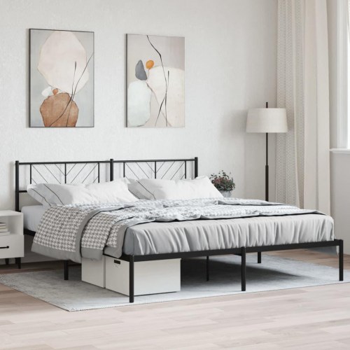 Sengeramme med sengegavl i metal 200 x 200 cm - sort