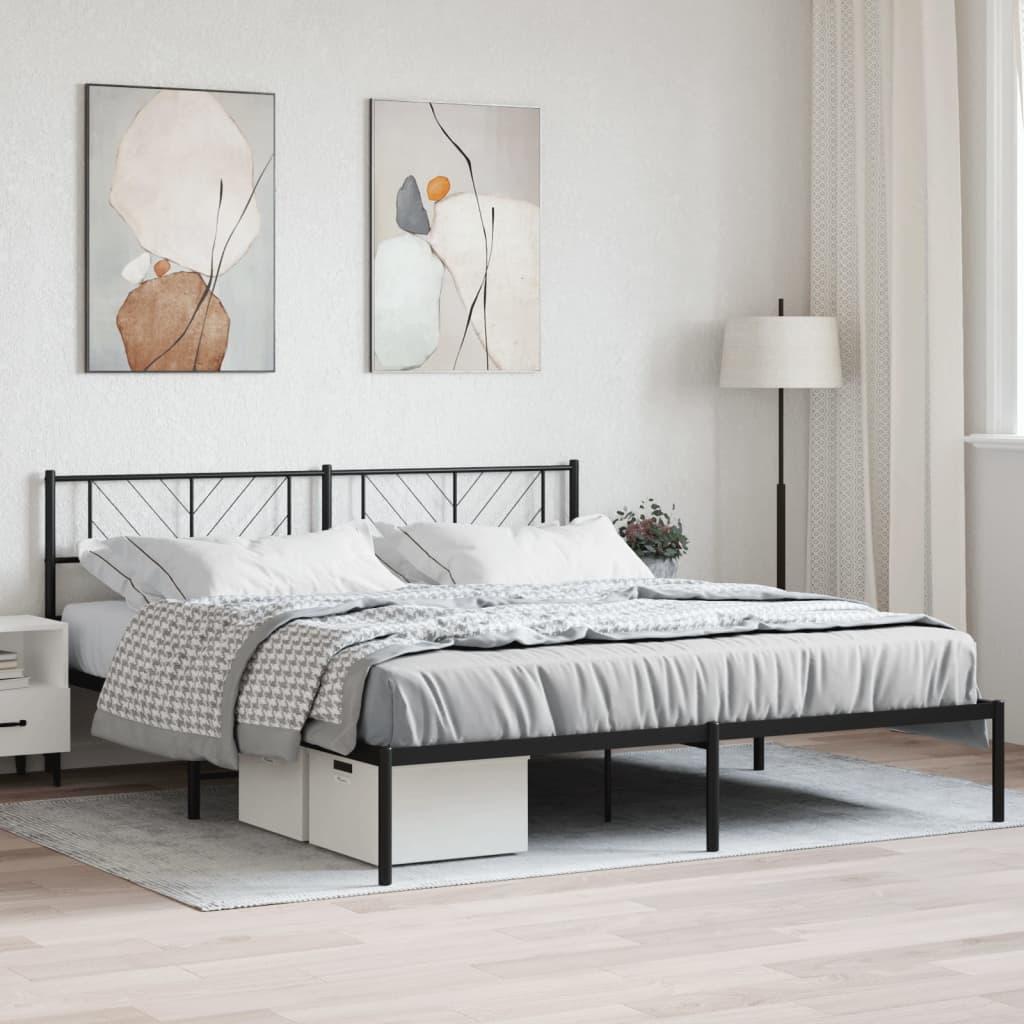 Sengeramme med sengegavl 200x200 cm metal sort