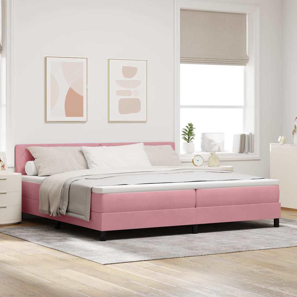 LED Box Spring Bed med madras Lyserød 200 x 200 cm Fløjl