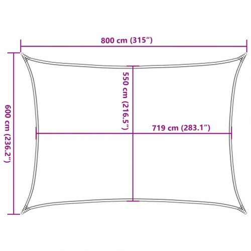 Solsejl 6×8 m - HDPE 160 g/m², hvid rektangulært