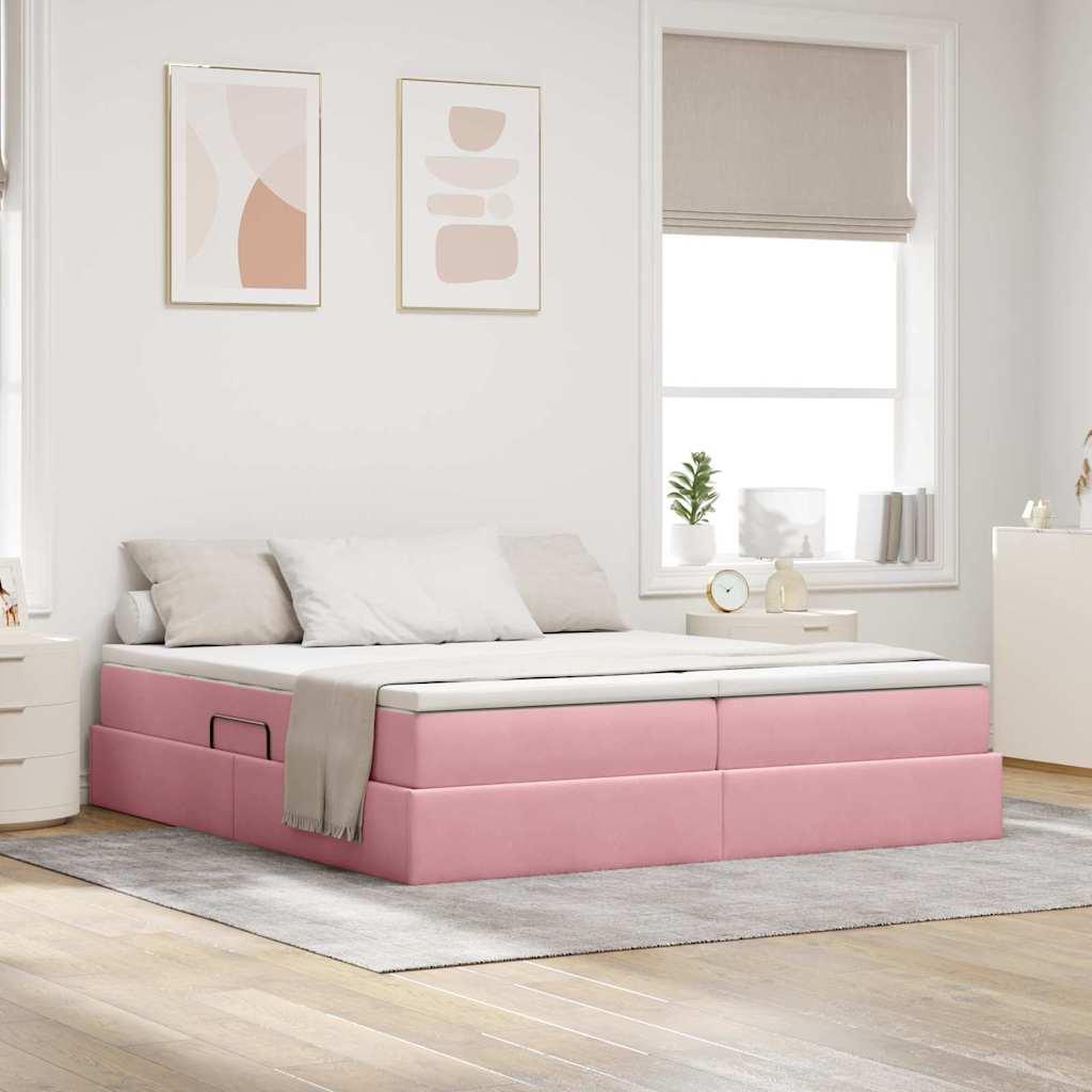 vidaXL Seng med opbevaring og madras Lyserød 200 x 200 cm Fløjl