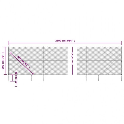 Trådhegn med jordspyd 2 × 25 m - antracitgrå, galvaniseret stål med PVC