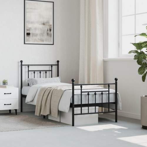 Sengeramme med gavl og fodgærde 75×190 cm - metal, sort