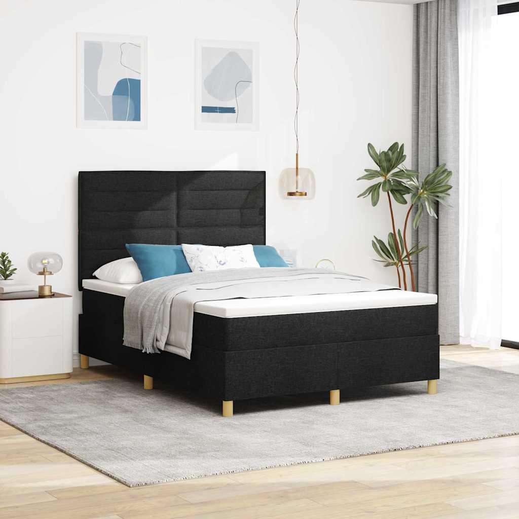LED Box Spring Bed med madras Sort 140 x 190 cm Stof