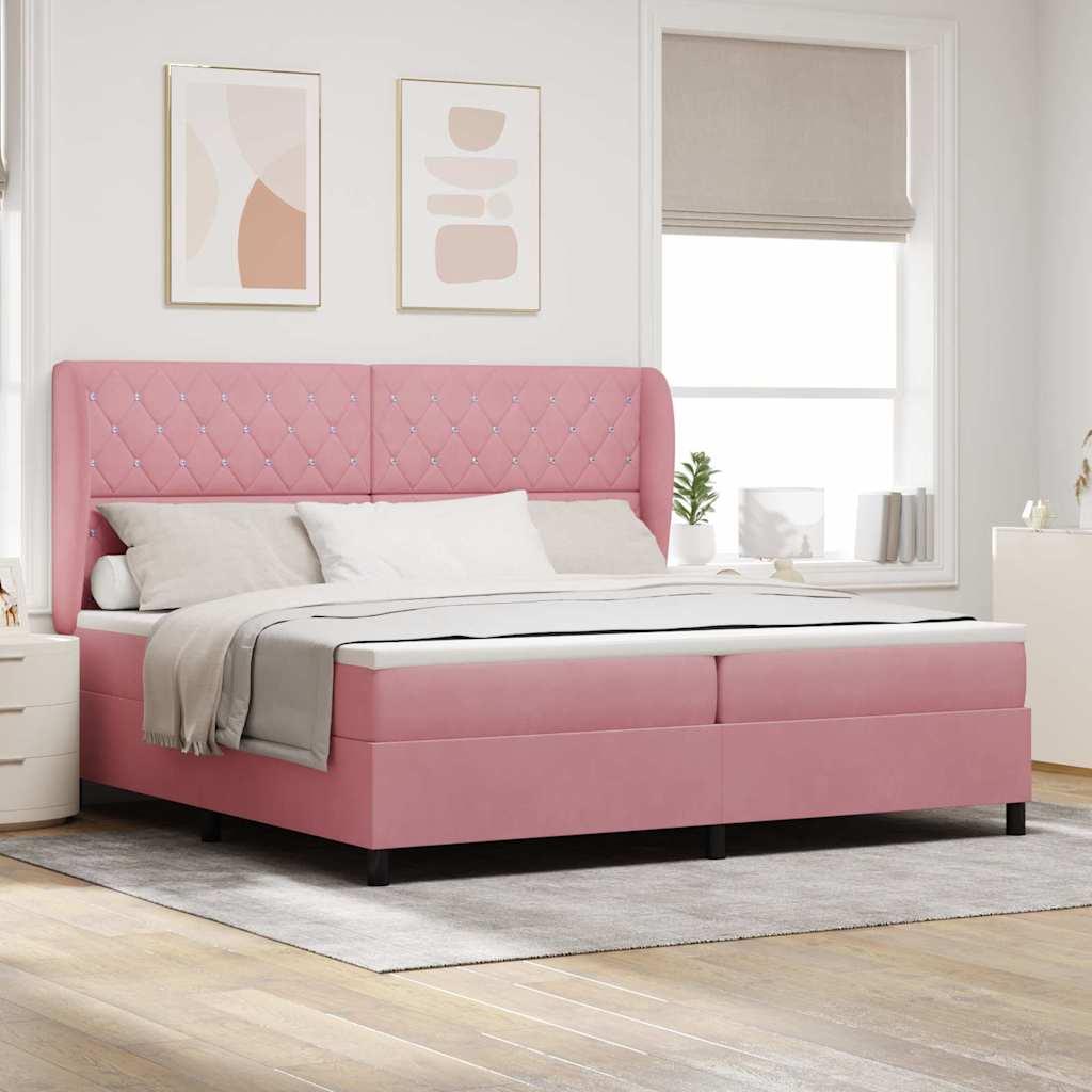 vidaXL Box spring seng med hovedgærde Lyserød 200 x 200 cm Fløjl