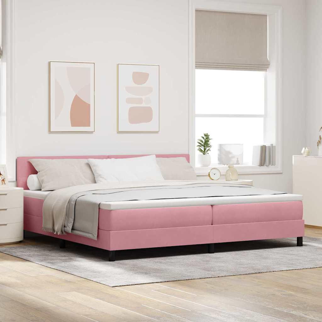 Kontinentalseng Med Led-lys Velour - Lyserød / 200 x 200 cm / Knap tuftet