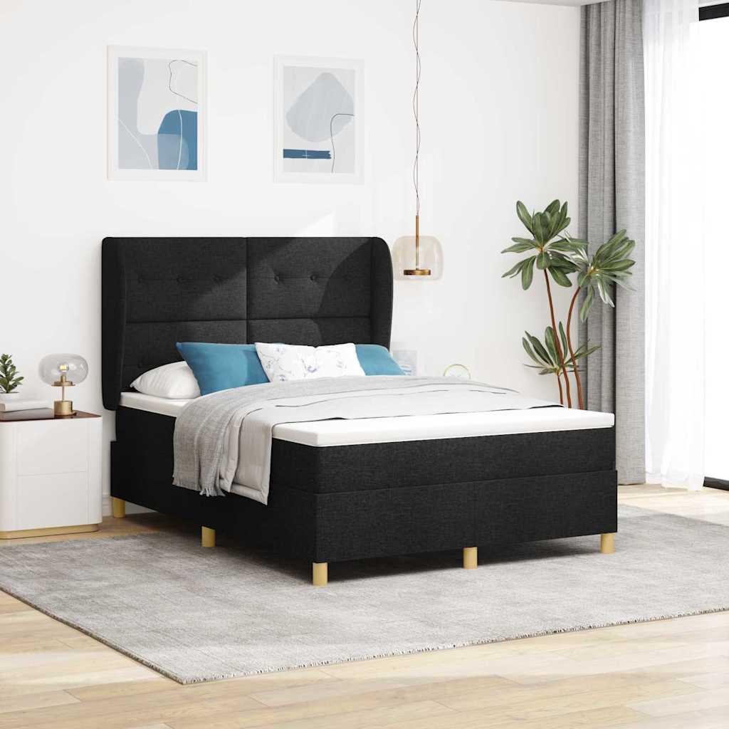 Box spring seng med hovedgærde Sort 190 x 140 cm Stof
