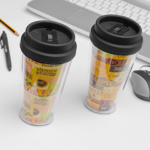 Kaffekop med låg - dobbelvægget to-go termokrus