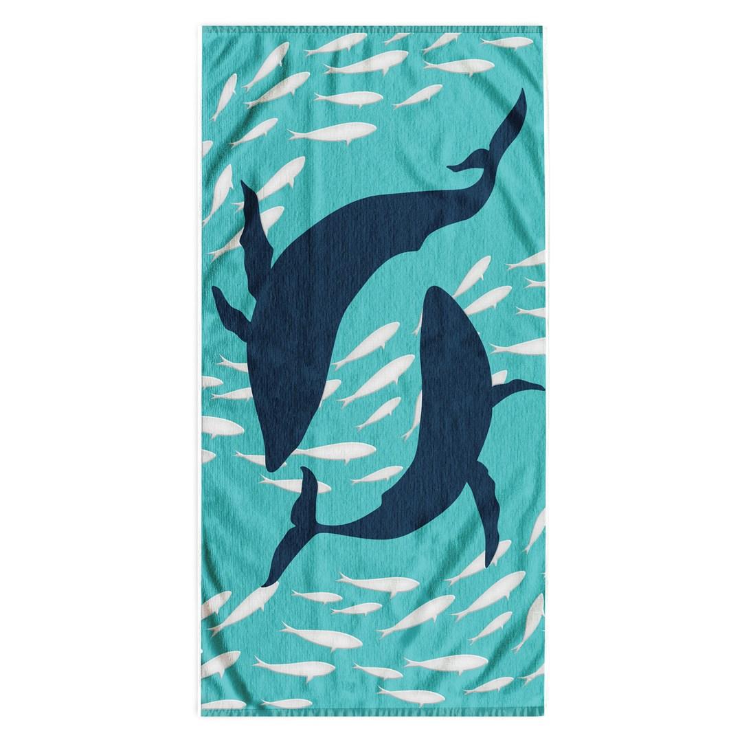DecoKing Dolphin badehåndklæde 90×180 - turkis, velour forside/terry bagside