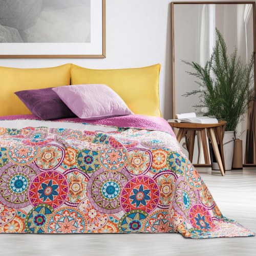 Sengetæppe RESTILO BIBI - hvidt print 260 x 280 cm