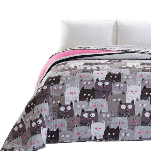 DecoKing CATS INVASION sengetæppe - grå mikrofiber 240×260 cm