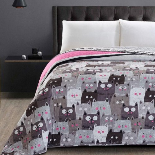 DecoKing CATS INVASION sengetæppe - grå mikrofiber 260×280