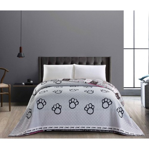 DecoKing CATS INVASION sengetæppe - grå mikrofiber 260×280