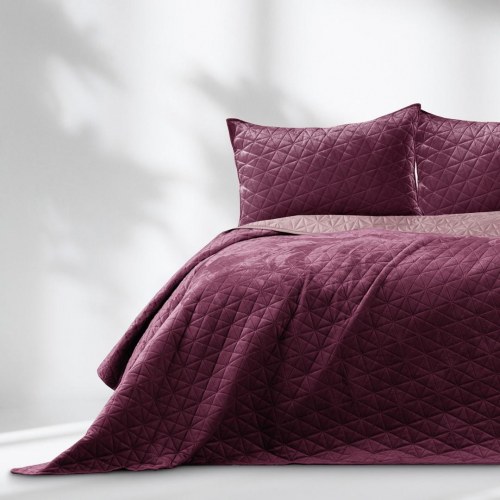 AmeliaHome Laila sengetæppe 200x220 - vinrød fløjl i glamour-stil