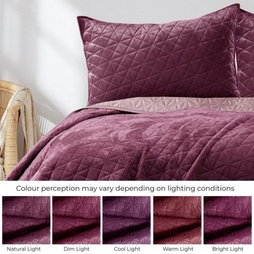 AmeliaHome Laila sengetæppe 260x280 - vinrød fløjl, glamourstil