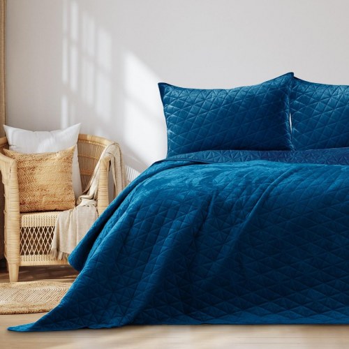 AmeliaHome Laila sengetæppe - indigo fløjl, 170×270 cm