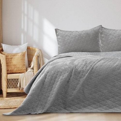 AmeliaHome Laila sengetæppe 200×220 - grå fløjl, glat, glamour