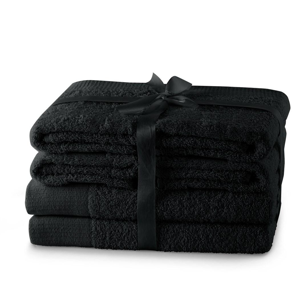 AmeliaHome Amari håndklædesæt - 6 dele, sort bomuld 450 g/m²