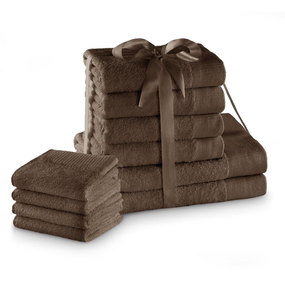 AmeliaHome Amari håndklædesæt - brun, 10 dele (2×70×140, 4×50×100, 4×30×50) - 100 % bomuld