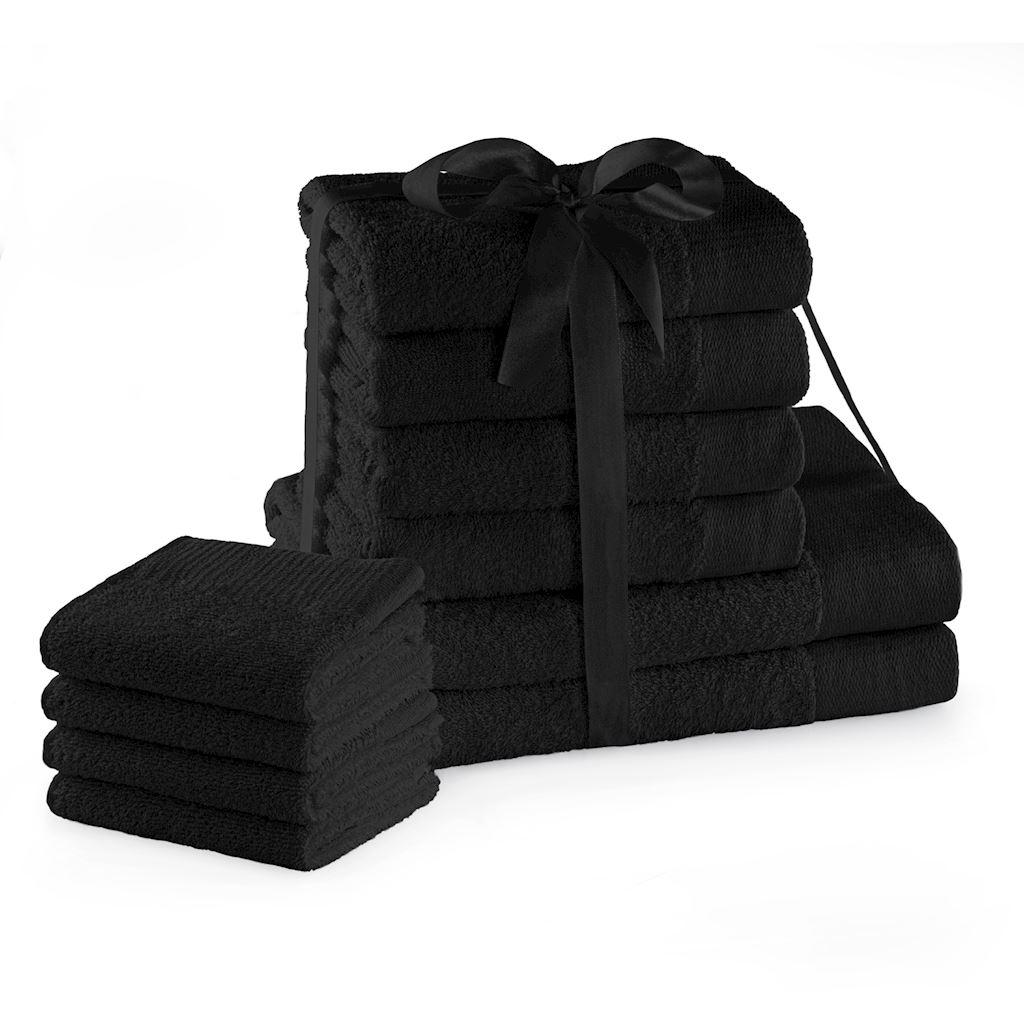 AmeliaHome Amari håndklædesæt - sort, 10 dele (2×70×140, 4×50×100, 4×30×50) 100 % bomuld