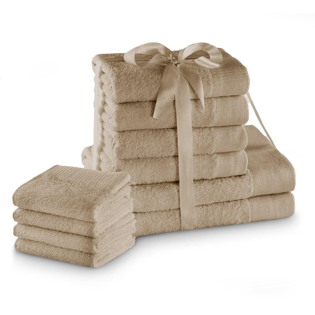 AmeliaHome Amari håndklædesæt - beige, 10 dele (2×70×140, 4×50×100, 4×30×50) - 100 % bomuld