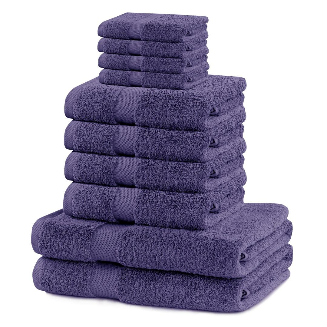 Håndklædesæt i bomuld - Marina, violet (10 dele) 2×70×140 + 4×50×100 + 4×30×50