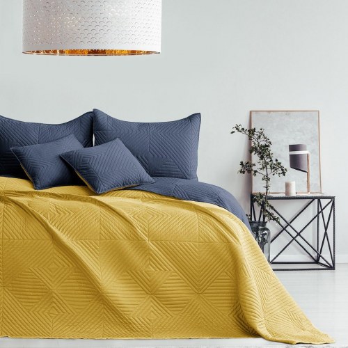 AmeliaHome SOFTA sengetæppe 260×280 cm - grafit/sennepsgul mikrofiber, dobbeltsidet
