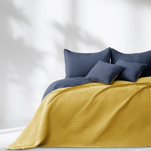 AmeliaHome SOFTA sengetæppe 260×280 cm - grafit/sennepsgul mikrofiber, dobbeltsidet